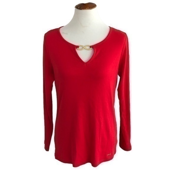 Ellen Tracy red long sleeve top with gold detail - Picture 1 of 8